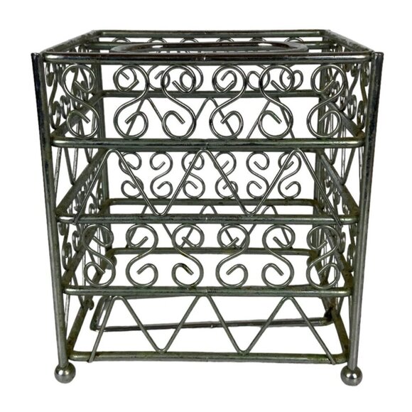 Vintage Metal Tissue Box Cover Square Silver Chrome Scroll Design Bathroom Decor - Picture 5 of 9